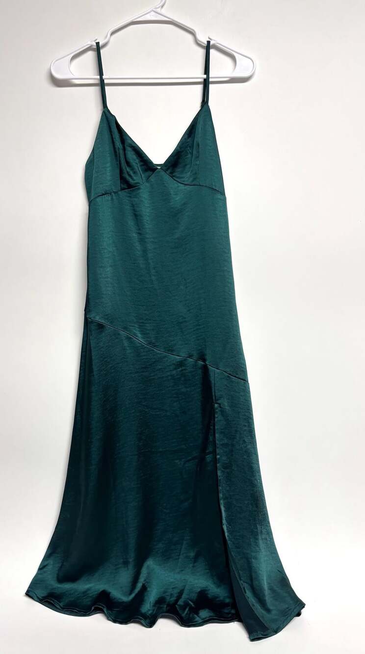Altar'd State Gulia Z70 Midi Slip Dress Size S Green Satin V-Neck